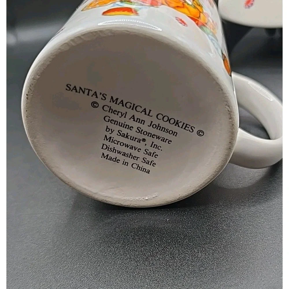 Vintage Santa's Magical Cookies Plate & Cup Genuine Stoneware Set GUC Christmas